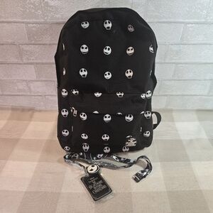 Jack Skellington Print Black Backpack 16" & Lanyard ~ Nightmare Before Christmas